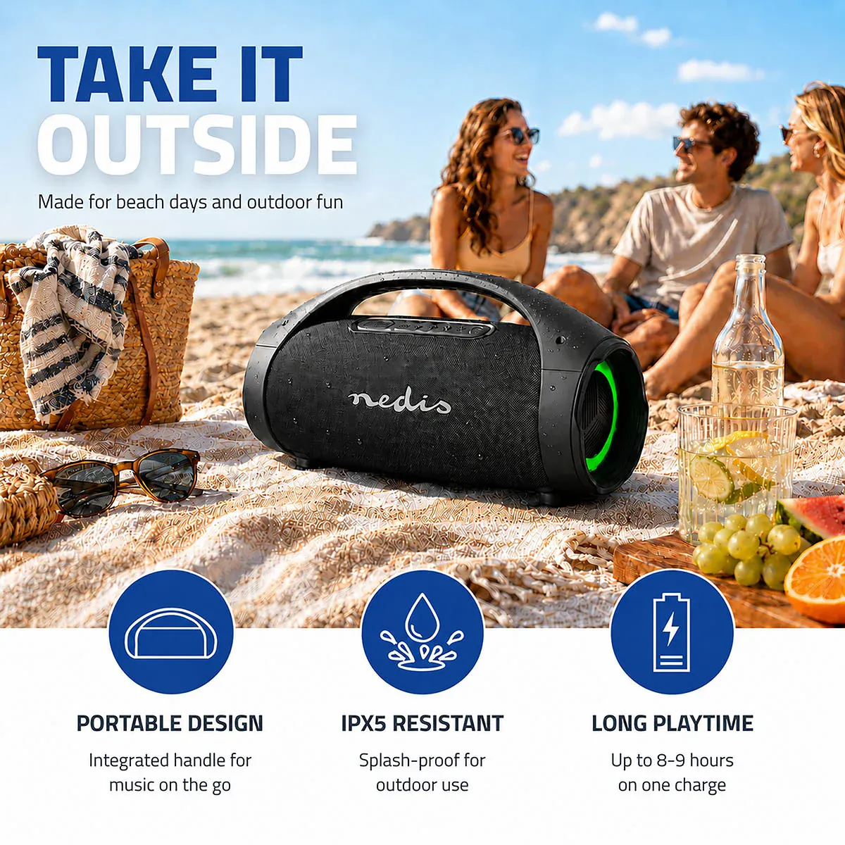 Bluetooth Høyttaler - Party boombox 150 watt - Oppladbar med Partylys