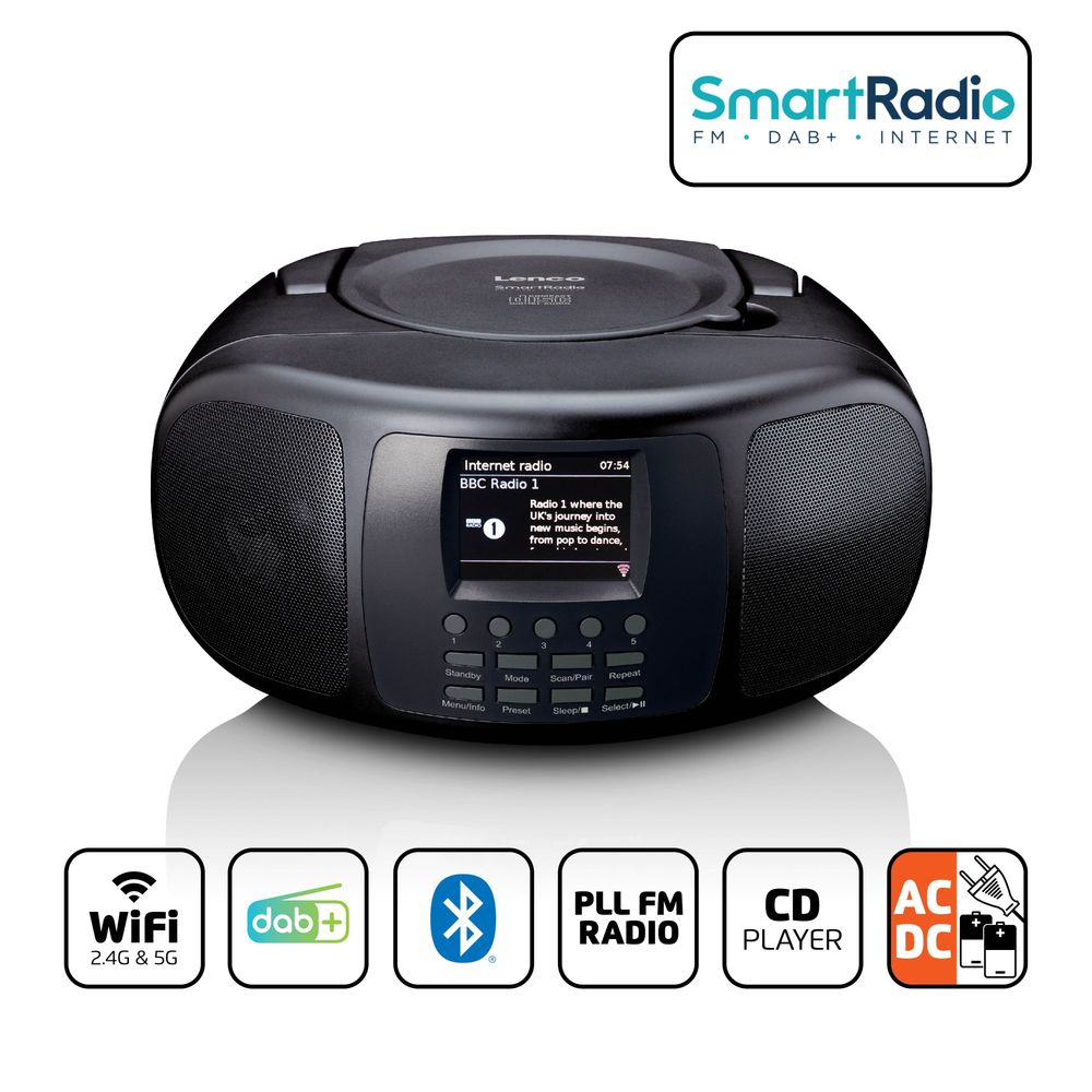 Internettradio DAB+ med CD-Spiller og Bluetooth Boombox fra Lenco