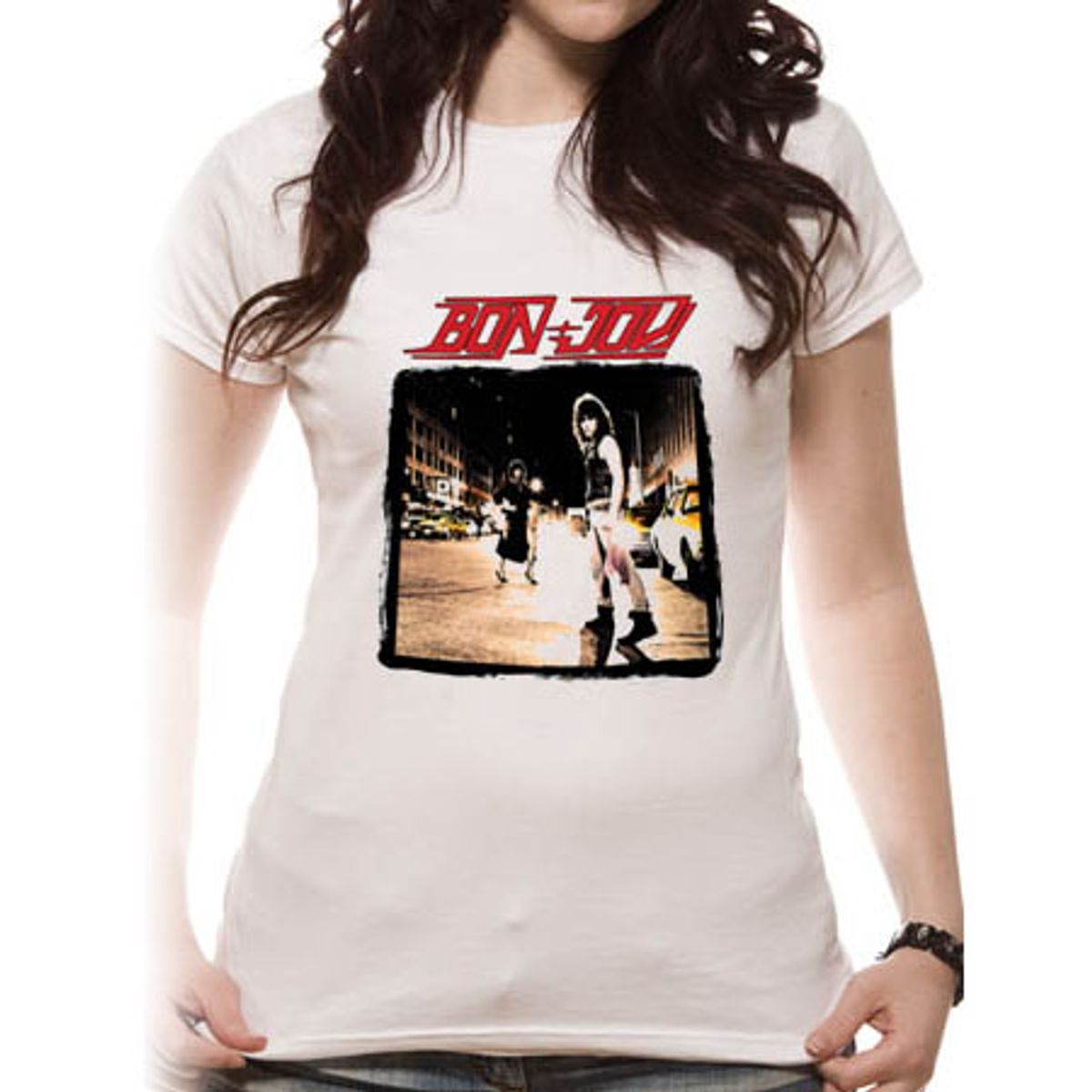 Bon Jovi - Run Away - White Womans T-Shirt - XL