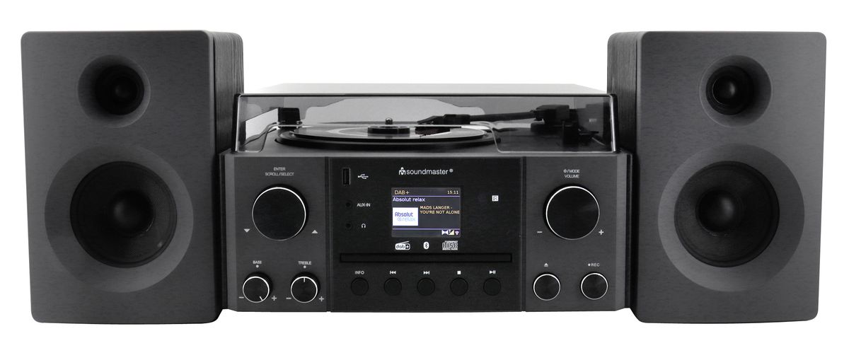 Stereo Micro Musikk Senter DAB+, CD og Platespiller med Frittstående Høyttalere - Soundmaster