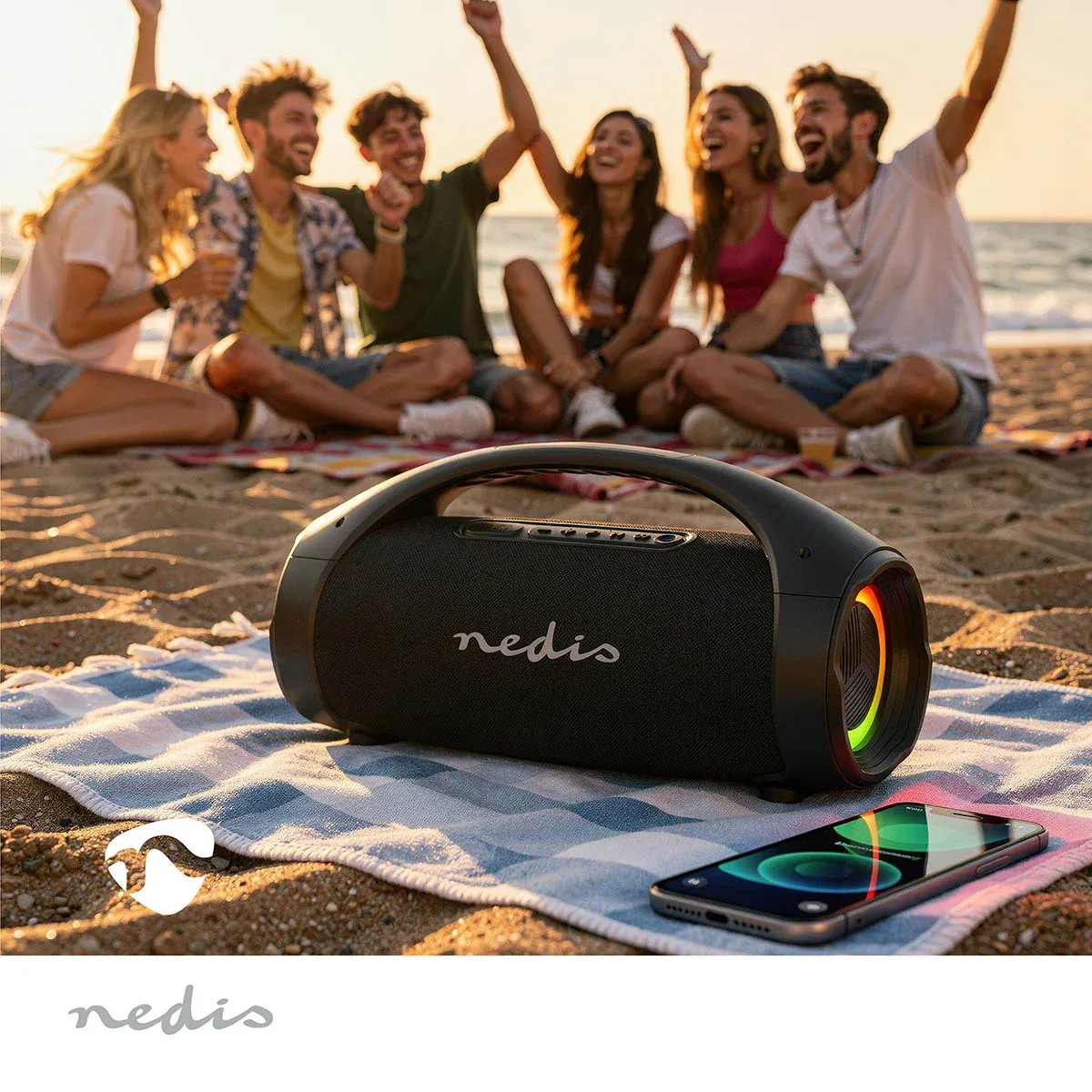 Bluetooth Høyttaler - Party boombox 150 watt - Oppladbar med Partylys