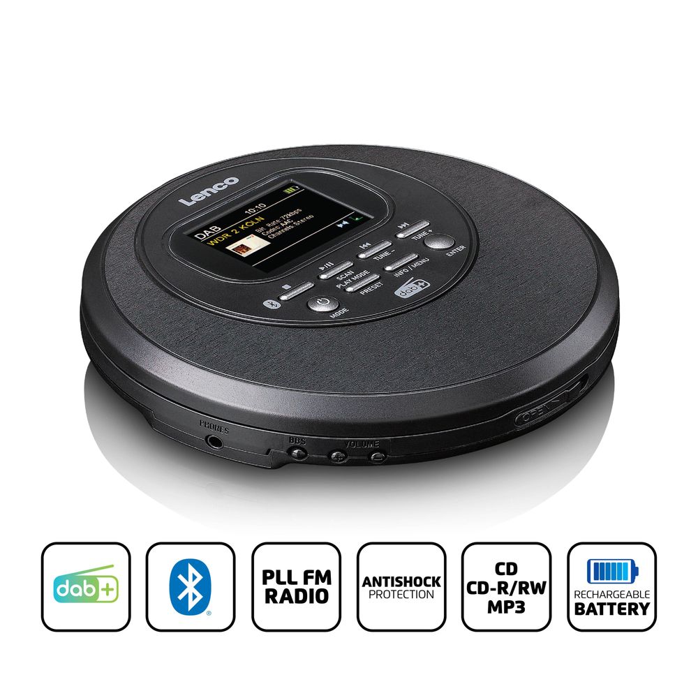 Discman med DAB+ og BT - TFT i Farger - Lenco - Svart modell