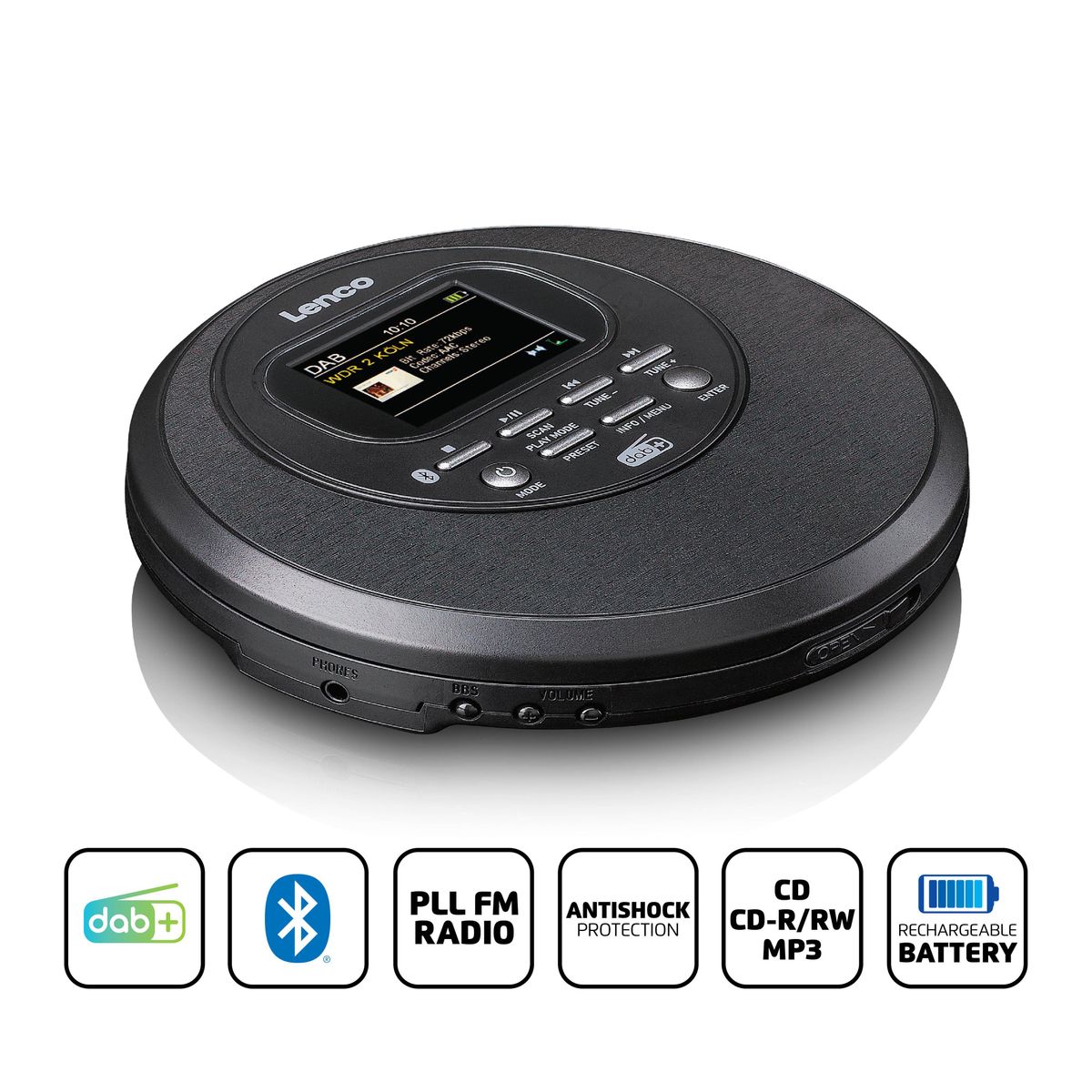 Discman med DAB+ og BT - TFT i Farger - Lenco - Svart modell